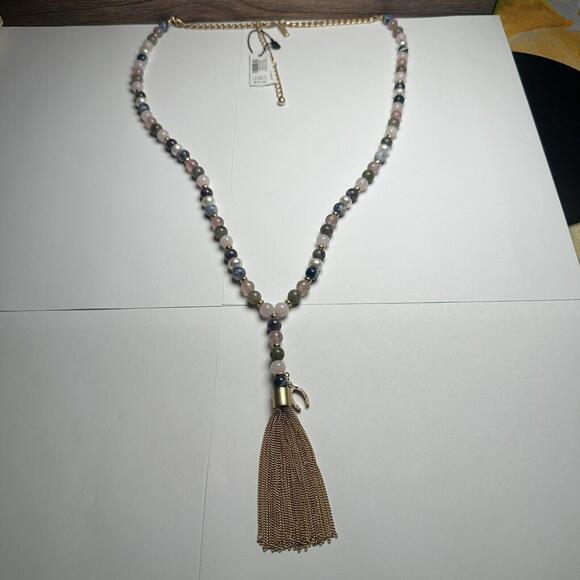 White House Black Market Jewelry - White House Black Market Semi Precious Beaded Tassel Y Drop Necklace NWT $70